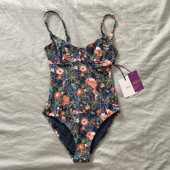 NWT ONIA Chelsea One Piece Bodysuit Swimsuit Navy Multi Jungle Mosaic - Picture 8 of 13